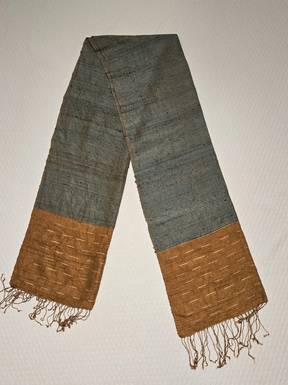 Preloved Silk Handwoven Blue and Brown Scarf